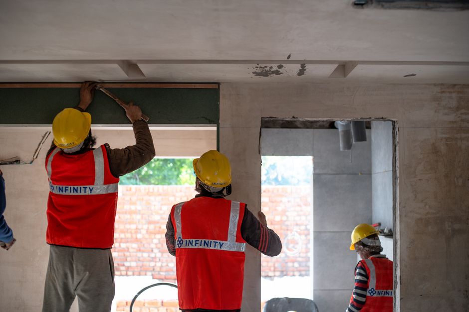 Drywall installation inside a building